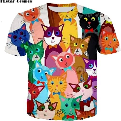 Many lovely color cat Print Casual Harajuku Unise T-Shirt Summer Short sleeve Casual Round neck Cheap Clothes streetwear Femme-2