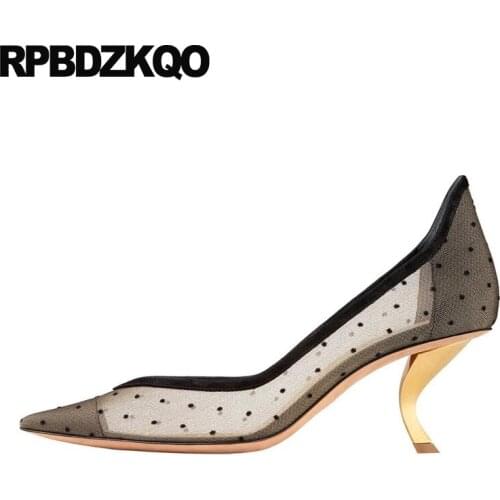 Ladies 2019 luxury women shoes high heels designer polka dot mesh size 33 pointed toe black 4 34 thin stiletto scarpin pumps