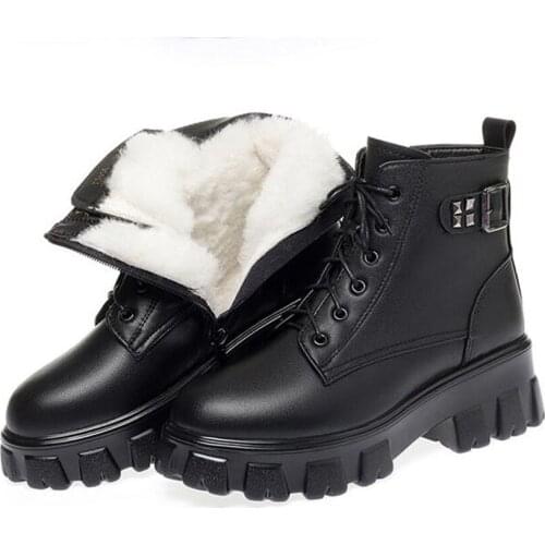 Women Winter Boots Genuine Leather 2021 New Fashion Natural Wool Warm Martin Boots Women Thick-soled Womens Ankle Boots