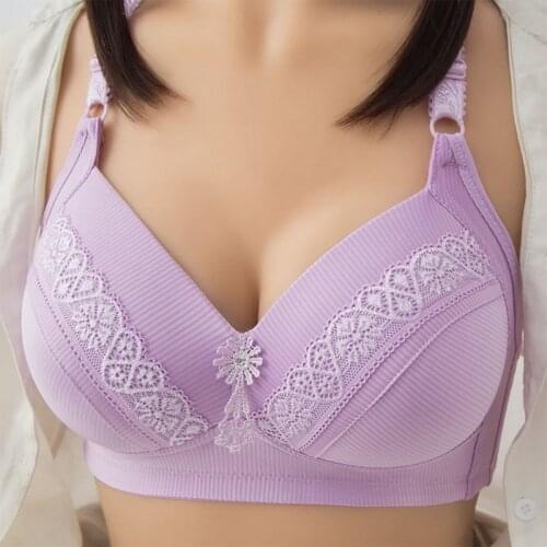 2021 New Flowers Big Size Bra Women Underwear Wire free Soft Burgundy B C Cup For Big Breast Ladies Cotton Thin Cup Lingerie Bra