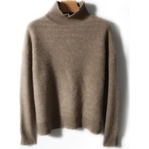 2021 woman winter 100% Cashmere sweaters knitted Pullovers jumper Warm Female Turtleneck blouse blue long sleeve clothing