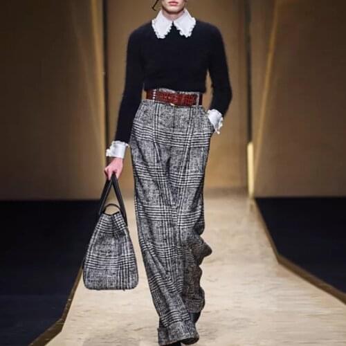 Runway Designer High Quality New Women White Shirt Top + Knitted Sweater Vintage Plaid Trousers Elegant Party Office 3 Piece Set