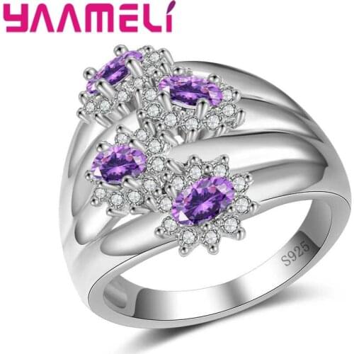 Wedding Zirconia Zircon Cut Cute Flower Rings Jewelry for Women 925 Silver Bijoux Vintage Crystal Party Ring Best Gift
