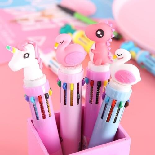 10 Colors Kawaii Ballpoint pens for school Office & School Retractable Pen Stationery