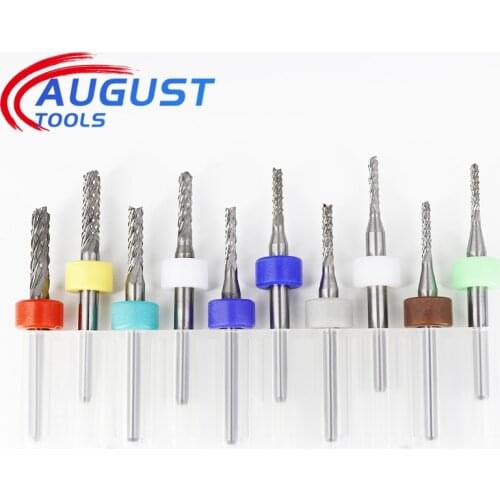 10Pcs/lot 3.175mm Shank Carbide Tungsten Corn Milling Cutter Wood Cutting PCB Milling Router Bits CNC Engraving Machine End Mill