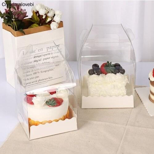 10pcs Heightened Portable Transparent Birthday Cake Box Bread Dessert Baking Packaging Birthday Party Wedding Supplies