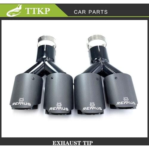 2 Pcs Exhaust Outlet is 76/89MM Remus Muffler Tip Matte Black Universal Carbon Fiber Tube Stainless Steel Double Exhaust Pipe