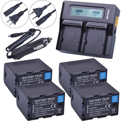 4Pcs SSL JVC70 SSL-JVC70 JVC50 Battery with USB Output + LCD Rapid Dual Charger for JVC GY-HM600, GY-HM650, GY-HMQ10, GY-LS300