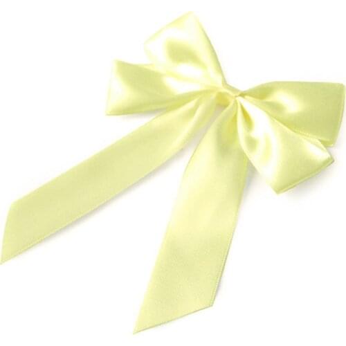 5pcs Light Yellow Satin Ribbon Bows Decorative Bow Butterfly Ties for Doll Accessories Wedding Appliques DIY Craft Decoration