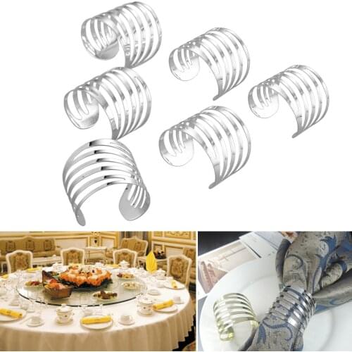 6Pcs Round Silver Napkin Rings Metal Cross Hollow Napkin Holder for Table Dinner Serviette Buckle Holder Wedding Decoration