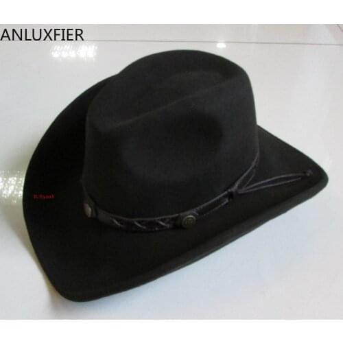 B-8126 100% Wool Bowler Hat Male Fedoras Cowboy Cap Wide Brim Mens Fashion Watherproof Woolen Cap Adjustable Fedoras Hat