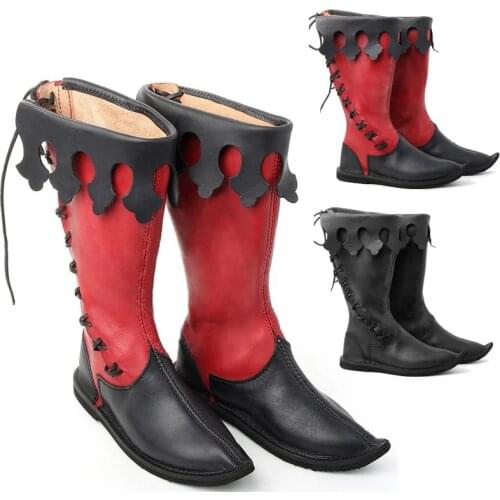 Medieval Men Knight Prince Cosplay Retro Bandage Leather Boots Halloween Carnival Stage Party Flat Shoes Elf Vintage Single Boot