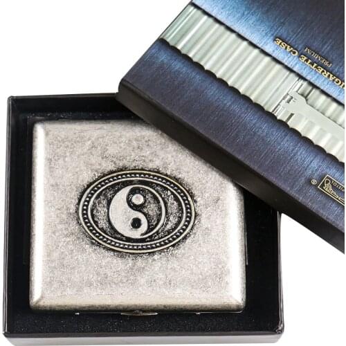 Retro Pure Copper Tai Chi Cigarette Case 20pcs Cigarette Box Cigarette Storage Container Smoking Accessories Mens Gift with Box