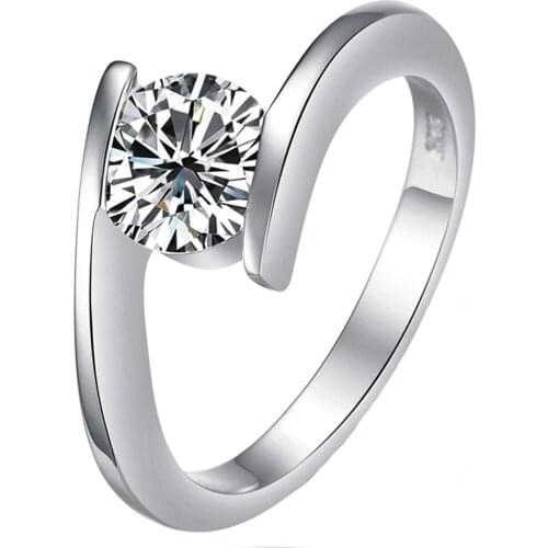 EAMTI Silver Color Stainless Steel Rings Women Elegant 7MM Cubic Zirconia Wedding Band Eternity Engagement Ring Female Jewelry