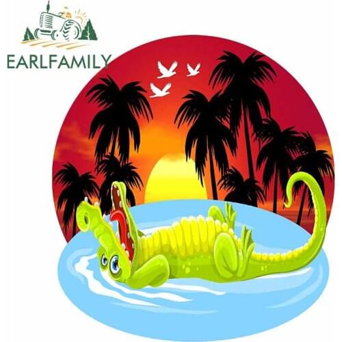EARLFAMILY 13cm x 11.8cm For Hello Summer Crocodile Car Stickers Waterproof Decal Scratch-proof Decals Vinyl Material Decor