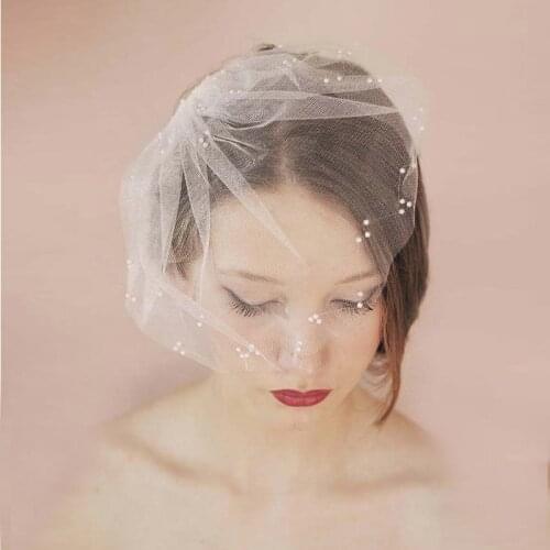 Elegant Pearls Beaded Bridal Hat Net White Ivory Fascinator Women Wedding Face Veils Birdcage