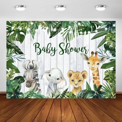 Green Leaves Safari Jungle Animals Baby Shower Birthday Wild One Party Decorations Photography Backdrops Customize Background
