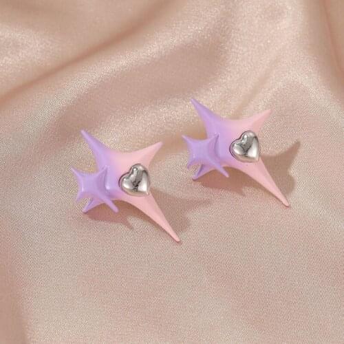 667E Double-Star Gradient Statement Earring Hypoallergenic Stud for Women Girls Pink to Purple Color Change Fashion Jewelry