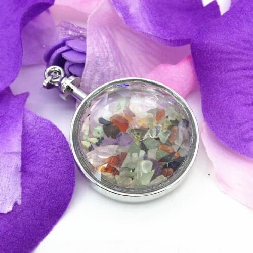 Exquisite fashion women round drop pendant natural multicolor stone crystal irregular chips high quality hot sale jewelry B3073