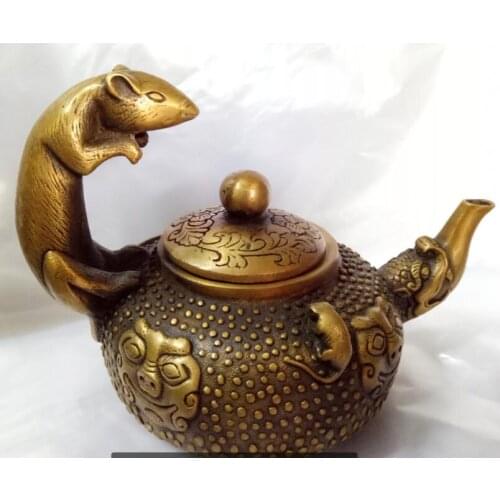 Chinese China Folk Culture Handmade Old Brass Bronze Statue The teapot Sculpture