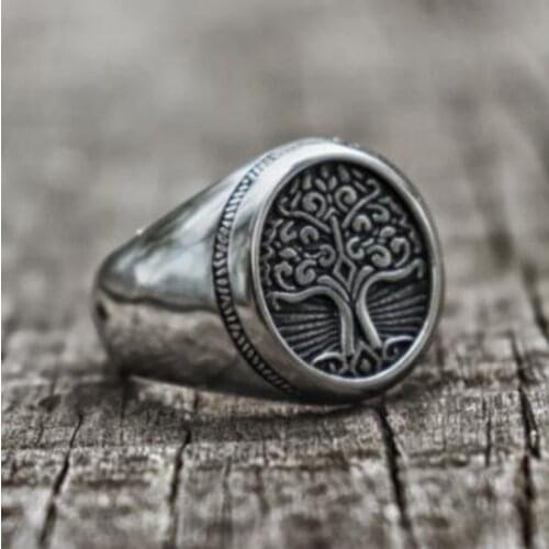 High Quality Retro Nordic Style Metal Tree of Life Signet Ring Classic Punk Mens Amulet Jewelry