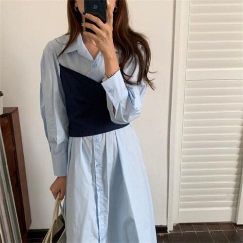 Alien Kitty Gentle Fake Two-piece Sets Long Dress Close Waist Fashion Office Lady High Waist Slim Casual New Autumn 2021 Loose
