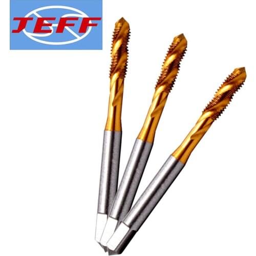 JEFF HSS Metric With TIN Spiral Fluted Tap M2 M2.5 M3 M4 M5 M6 M8 M10 M12 X0.45 X0.5 X0.7 X0.8 X1 X1.5 Machine Screw Thread Taps