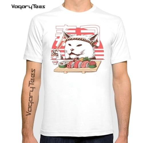 Fashion Men Casual Streetwear Funny Master Chef Sushi Cartoon Print T-Shirt Casual White Tops Hip Hop Boy Tees