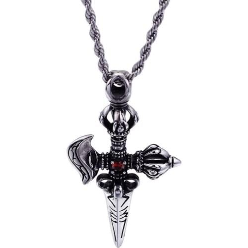 Retro Fashion Jewelry Buddhist Tools Titanium inlaid cross Vajra pendant mens pendant