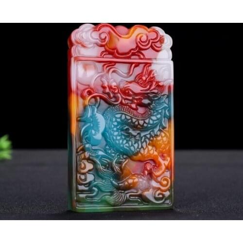 Fashion Colorful Jade Dragon Pendant Necklace Jewellery Chinese Hand-Carved Relax Healing Women Man Luck Gift Amulet New