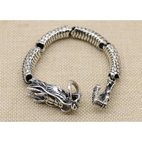 Mens Solid 925 Sterling Silver dragon high details Link Bracelet bangle Chain Jewelry A5192