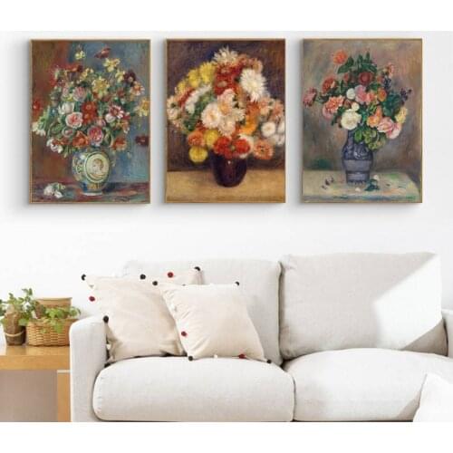 Auguste Renoir Replica Flowers in a Vase Canvas Print Wall Art Pictures for Living Room Kitchen Wall Decor Flower Poster Vintage