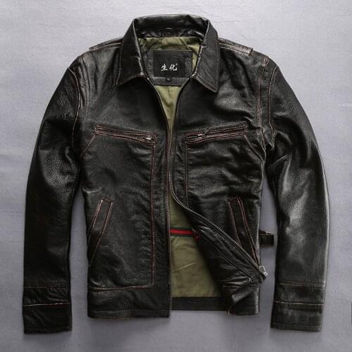 2020 New Men Leather Jacket Vintage Black Business Casual Genuine Cowskin Plus Size XXL Factory Direct Men Winter Coats