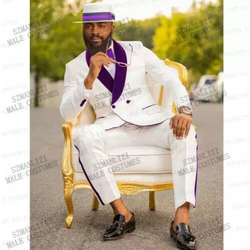 Latest Coat Pant Designs 2021 Double Breasted Suit For Men Slim Fit White Floral Formal Tuxedo Suit Wedding Dress Costume Homme