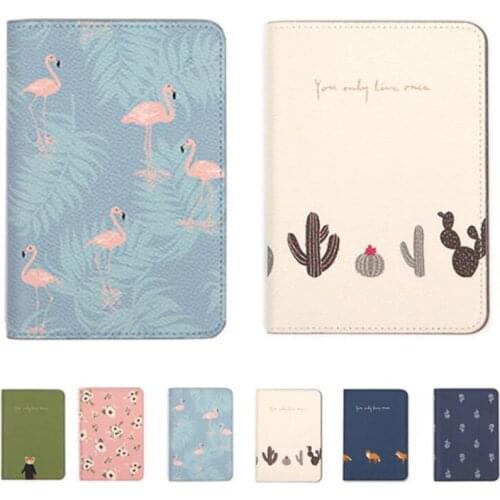 Cartoon Flamingo Passport Holders Covers Creative Travel Accessories PU Leather ID Bank Card Bag Women Passport Business Case