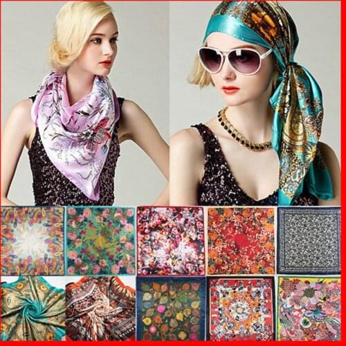 Wholesale spring and summer luxury high quality silk 90*90cm thin malaysia fashion womens beach sunscreen square towel écharpe