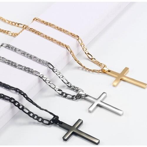 316L Stainless Steel Figaro Chain Necklace for Men Women Gold Silver Cross Pendant Waterproof NK Necklaces Fashion Jewelry Gift
