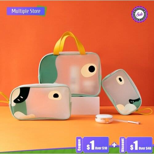Portable PTU Cartoon Wash Bag Transparent Cosmetic Storage Box Makeup Bag Travel Organizer Zipper Bath Make Up Handbags