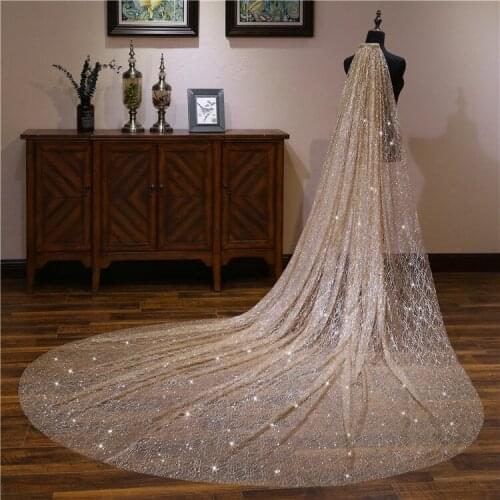 Luxurious Bling Bling Sequins Cathedral Train Bridal Veil Long 3.5m Long 5m Long Brides Head Veil Top Sale