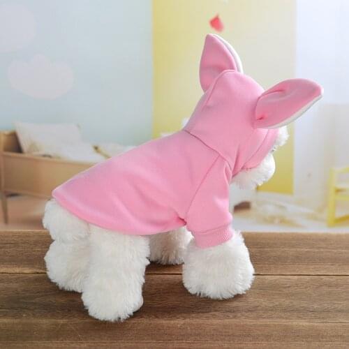 Pink Dog Jumpsuit Winter Warm Dog Clothes Cute Long Rabbit Ear Hoodie Pet Coat Soft Sleece Dog Pajamas Puppy Wear