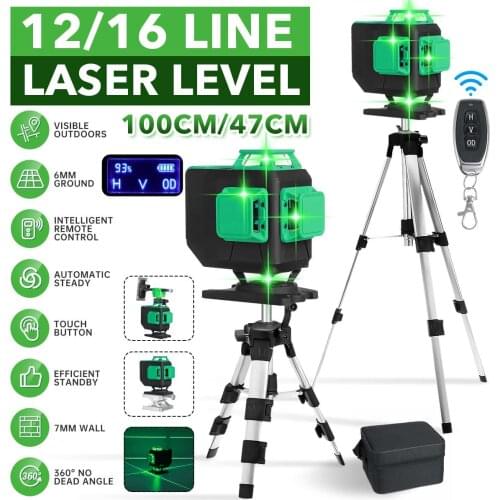 16/12 Lines 4D/3D Laser levels Green Light Horizontal&Vertical Cross 360 Auto Self-Leveling Wall Floor Laser levels With Tripod