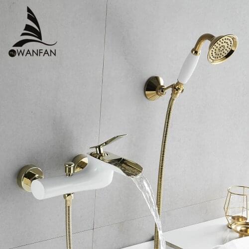 Bathtub Faucets Chrome Bath Shower Set White Shower Set Bathtub Mixer Tap Dual Contral Shower Wall Mounted For Bathroom WF-6019