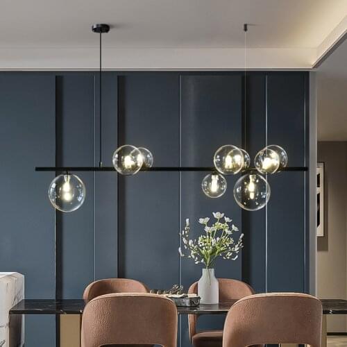 Modern Light Luxury Pendant Chandelier Restaurant Simple Nordic Bubble Dining Room Luminaires Creative Glass Long Bar Table Lamp