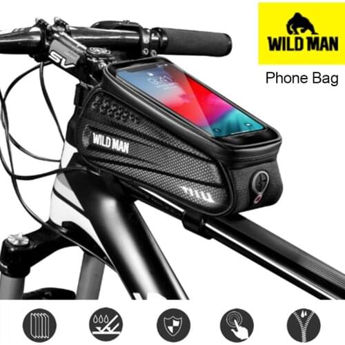 WILD MAN MTB Bike Frame Bag Bicycle Phone Touch Screen Bag Road Mountain Bicycle Frame Bag EVA Hard Hell Cycling Part