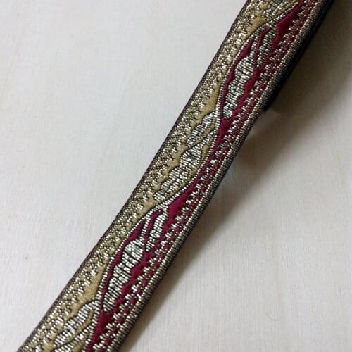 1.8cm 18mm 3/4' Wine Yellowish Gold Filigree Waved Leaf Narrow Woven Zigzag Bilateral Trim Lace National Jacquard Ribbon Webbing