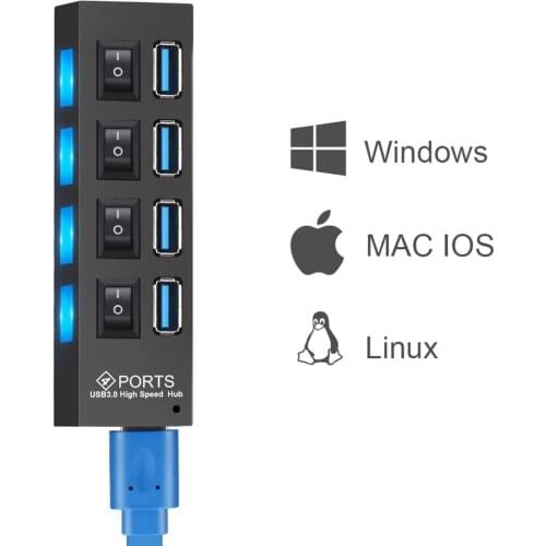 USB 3.0 Hub USB Hub 3.0 Multi USB Splitter 3 Adapter 4 Port Multiple Expander 2.0 USB3 Hub with Switch for PC With light 1 in 4