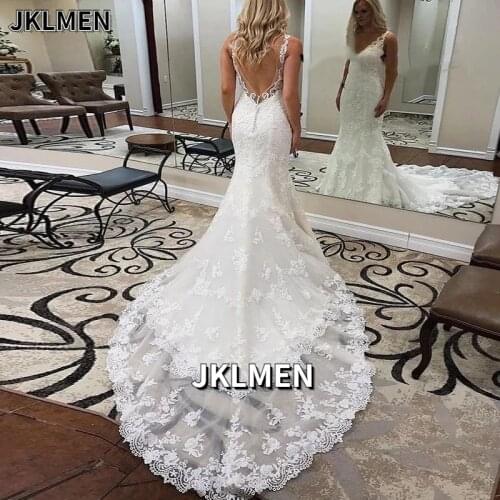V-Neck Mermaid Wedding Dresses Robe De Mariee Sexy Backless Applique Court Train Formal Bride Dresses Plus Size