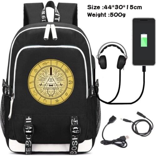 Gravity Falls Backpack Large Capacity Travel Bagpack USB Charge Teenagers Laptop School Bags Male Multifunctional Plecak