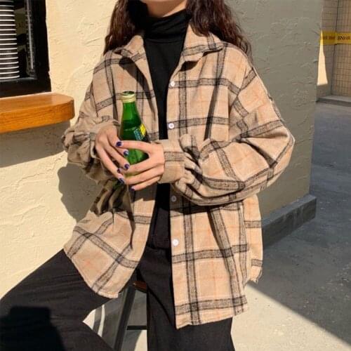 Women Plaid Warm Shirt Female Jacket Checked Coat Casual Turn-down Collar Long Sleeve Autumn Blouse Fashion Loose Outwear Tops