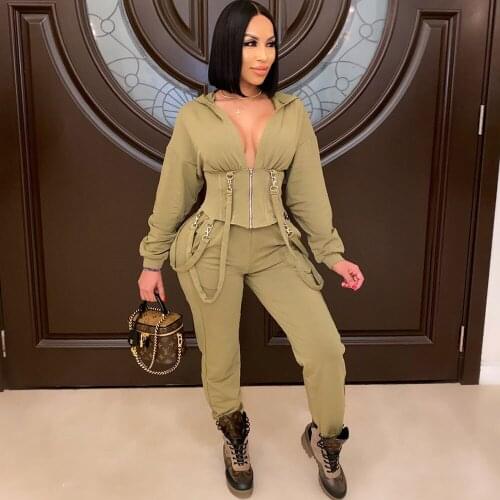 Streetwear Tracksuit Woman Winter 2020 Two Piece Set Women Hoodies Tops and Sweatpants Sports Suit Military Joggers Sweat Suits